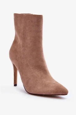 Zamszowe Botki Na Szpilce Beżowe Eberpia