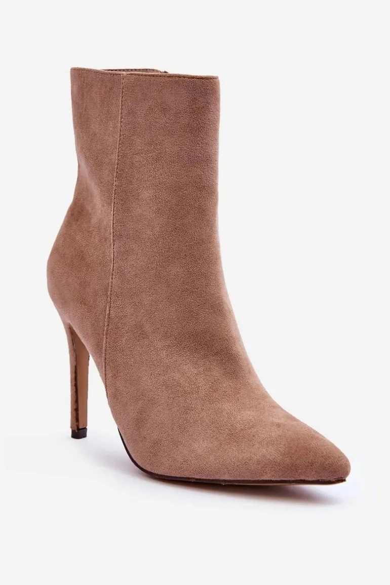 Zamszowe Botki Na Szpilce Beżowe Eberpia