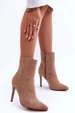 Zamszowe Botki Na Szpilce Beżowe Eberpia