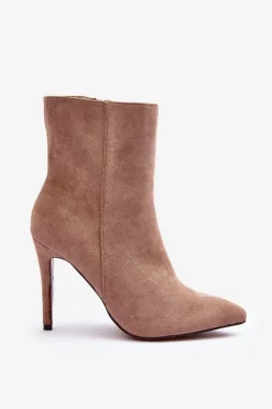 Zamszowe Botki Na Szpilce Beżowe Eberpia