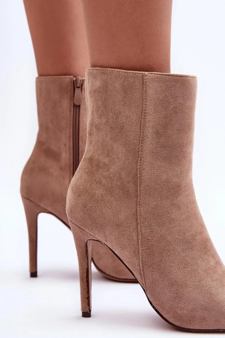 Zamszowe Botki Na Szpilce Beżowe Eberpia