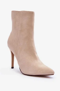 Zamszowe Botki Na Szpilce Jasnobeżowe Eberpia