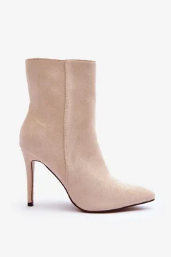 Zamszowe Botki Na Szpilce Jasnobeżowe Eberpia