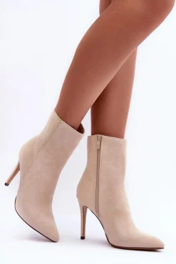Zamszowe Botki Na Szpilce Jasnobeżowe Eberpia