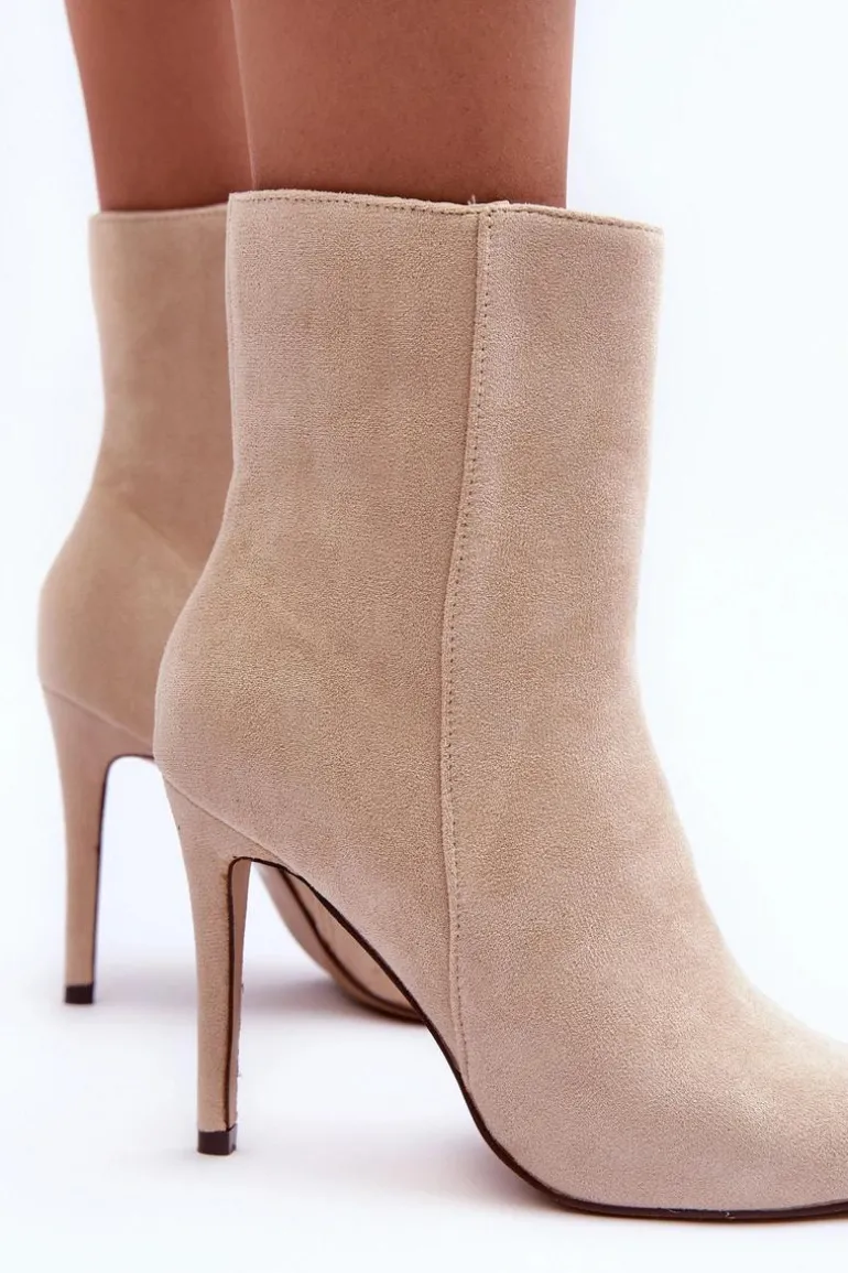 Zamszowe Botki Na Szpilce Jasnobeżowe Eberpia
