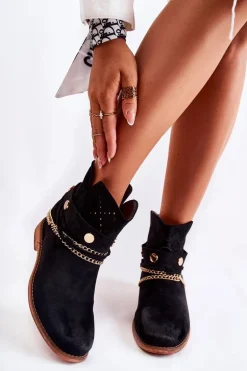 Zamszowe Botki Na Ukrytym Koturnie Czarne Verine