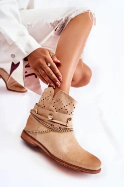 Zamszowe Botki Na Ukrytym Koturnie Beżowe Verine