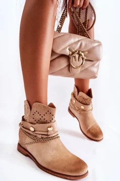 Zamszowe Botki Na Ukrytym Koturnie Beżowe Verine