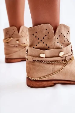 Zamszowe Botki Na Ukrytym Koturnie Beżowe Verine