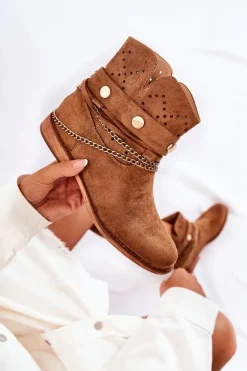 Zamszowe Botki Na Ukrytym Koturnie Brązowe Verine