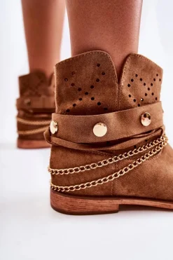 Zamszowe Botki Na Ukrytym Koturnie Brązowe Verine