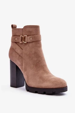 Zamszowe Botki Na Wysokim Słupku Beżowe Liani