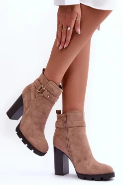 Zamszowe Botki Na Wysokim Słupku Beżowe Liani