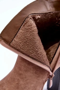 Zamszowe Botki Na Wysokim Słupku Beżowe Liani