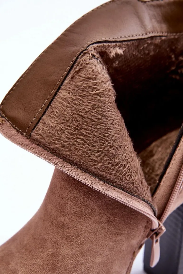 Zamszowe Botki Na Wysokim Słupku Beżowe Liani