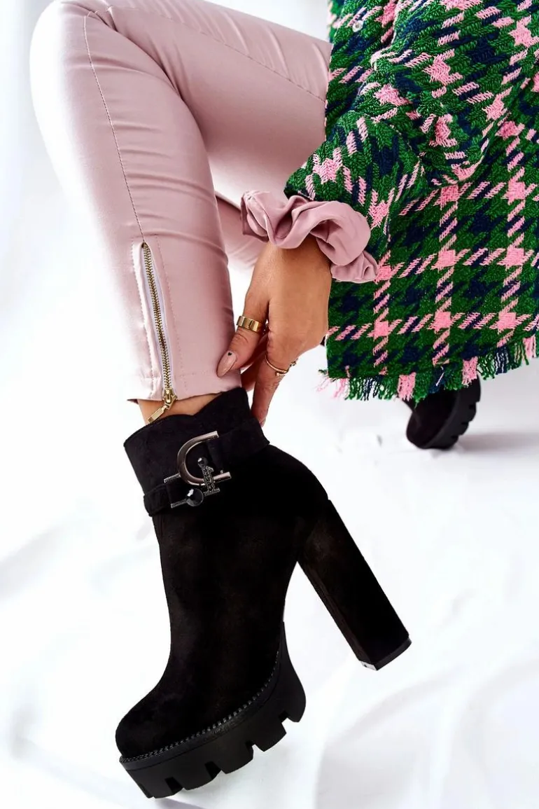 Zamszowe Botki Na Wysokim Obcasie Czarne Dianne