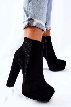 Zamszowe Botki Na Wysokim Obcasie Czarne Sarsea