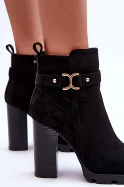 Zamszowe Botki Na Wysokim Słupku Czarne Liani