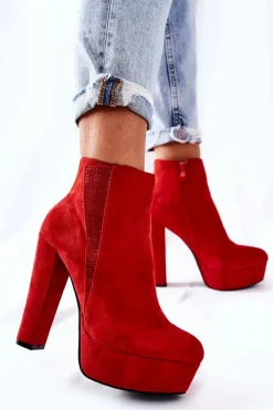 Zamszowe Botki Na Wysokim Obcasie Czerwone Sarsea