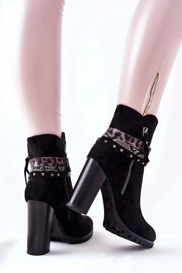 Zamszowe Botki Na Wysokim Słupku Czarne Besis