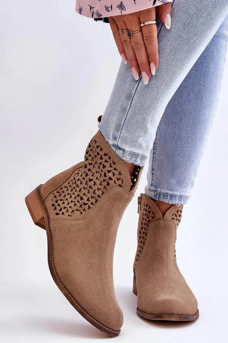 Zamszowe Botki Nicole 2791/023 Ciemnobeżowe