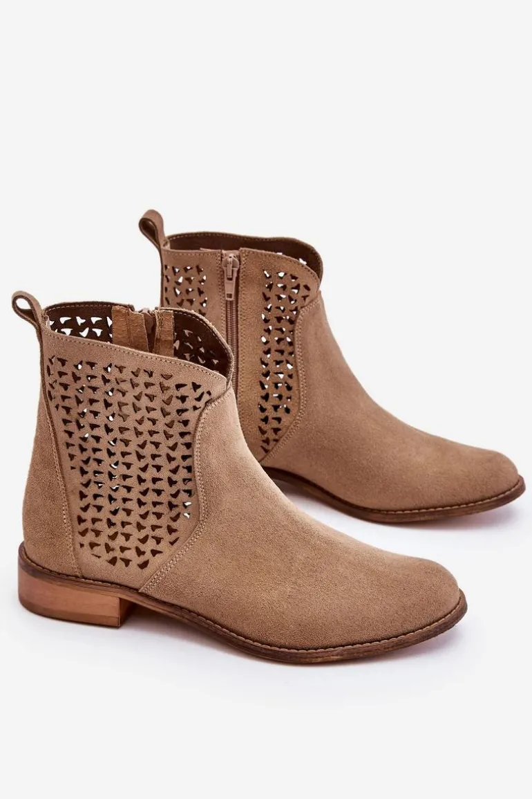 Zamszowe Botki Nicole 2791/023 Ciemnobeżowe
