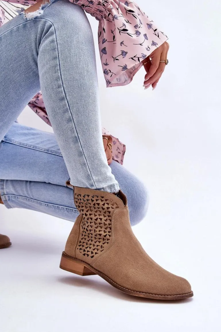 Zamszowe Botki Nicole 2791/023 Ciemnobeżowe