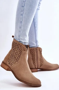 Zamszowe Botki Nicole 2791/023 Ciemnobeżowe