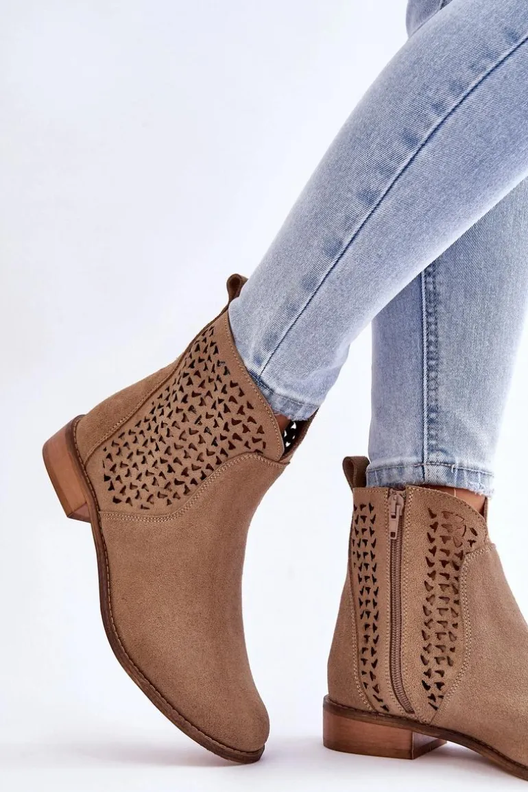 Zamszowe Botki Nicole 2791/023 Ciemnobeżowe