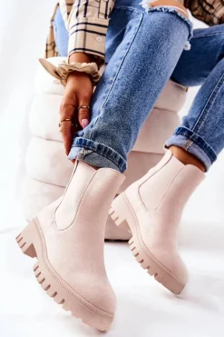 Zamszowe Botki Ocieplane Jasnobeżowe Tozzi