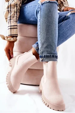 Zamszowe Botki Ocieplane Jasnobeżowe Tozzi