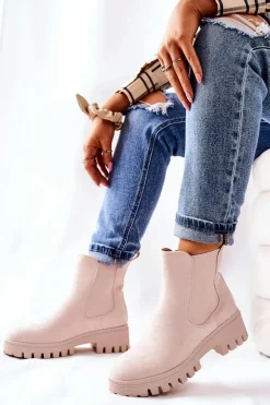 Zamszowe Botki Ocieplane Jasnobeżowe Tozzi