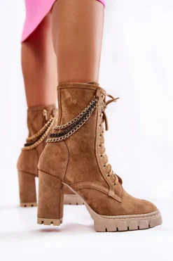 Zamszowe Botki Sznurowane Lewski Shoes 3244/G Beżowe