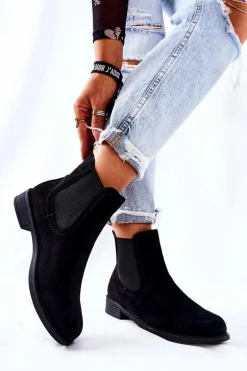 Zamszowe Botki Sztyblety Czarne Astate