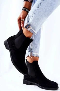 Zamszowe Botki Sztyblety Czarne Astate