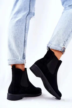 Zamszowe Botki Sztyblety Czarne Astate