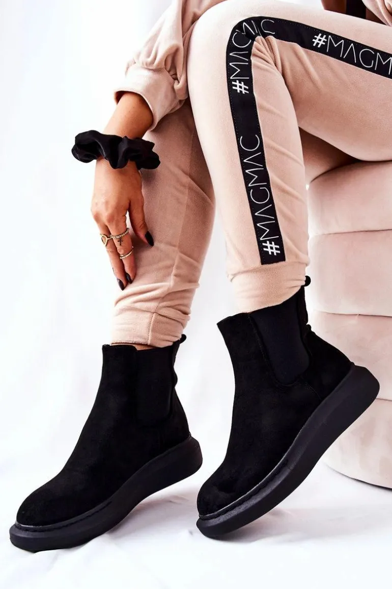 Zamszowe Botki Sztyblety Na Platformie Czarne Marissa