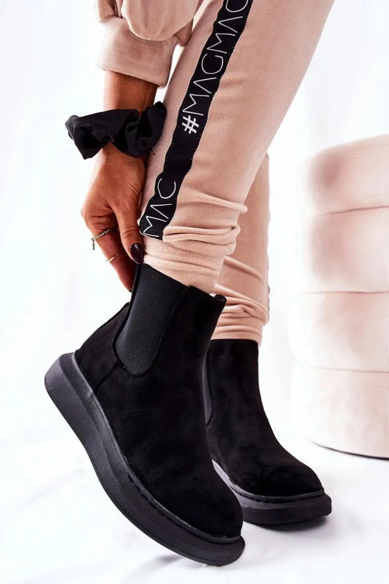 Zamszowe Botki Sztyblety Na Platformie Czarne Marissa