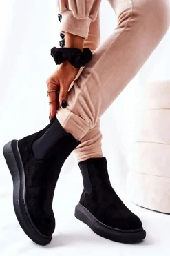 Zamszowe Botki Sztyblety Na Platformie Czarne Marissa