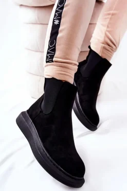 Zamszowe Botki Sztyblety Na Platformie Czarne Marissa