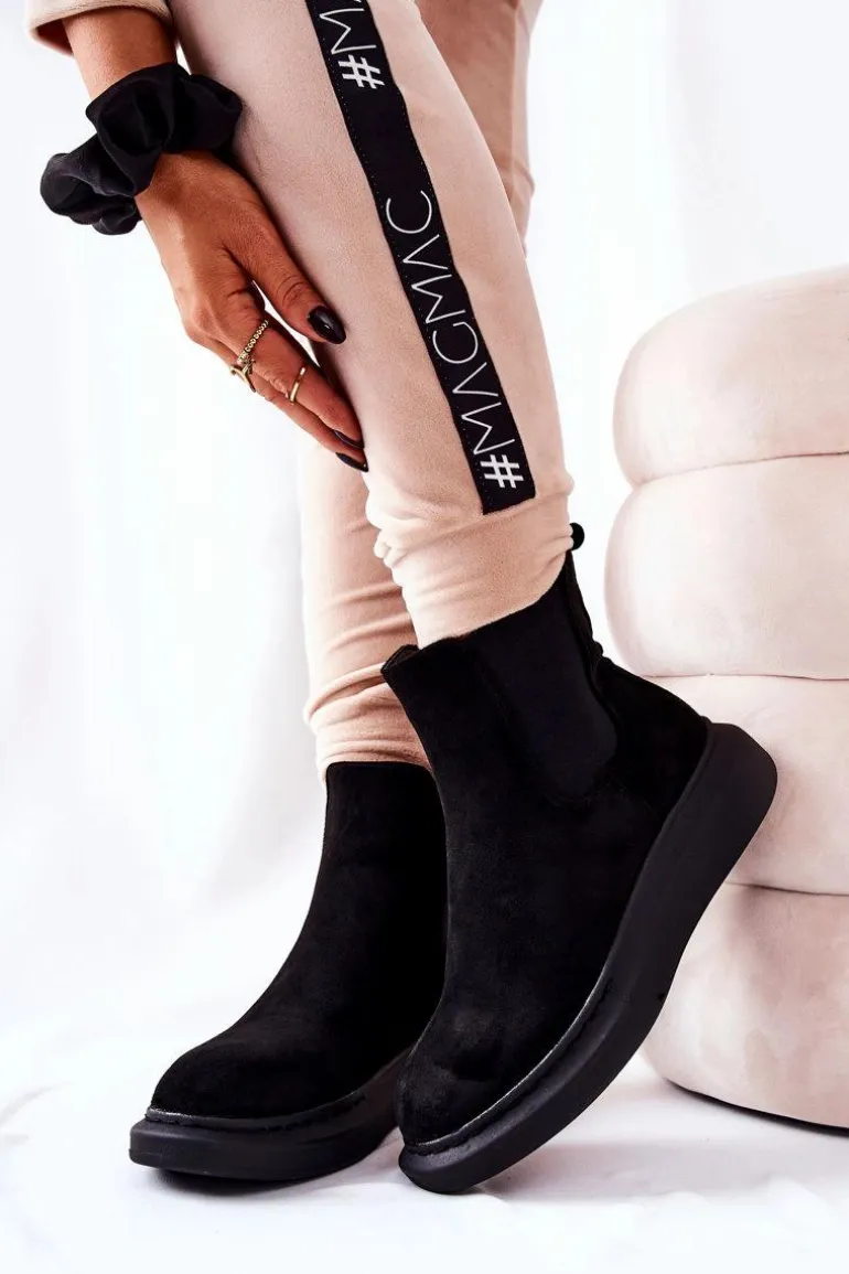 Zamszowe Botki Sztyblety Na Platformie Czarne Marissa