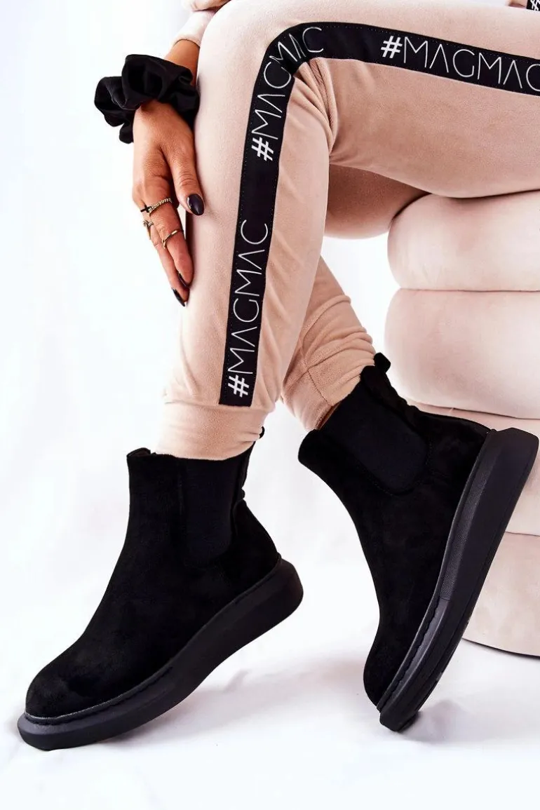 Zamszowe Botki Sztyblety Na Platformie Czarne Marissa