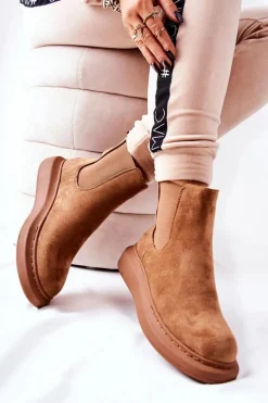 Zamszowe Botki Sztyblety Na Platformie Beżowe Marissa