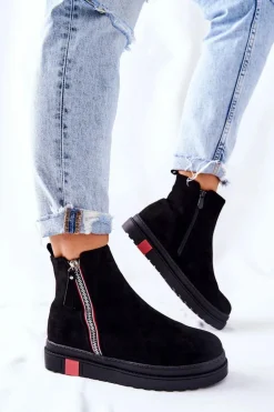 Zamszowe Botki Sztyblety Na Platformie Czarne Nessa