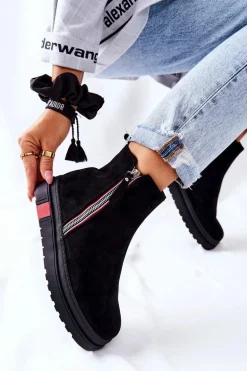 Zamszowe Botki Sztyblety Na Platformie Czarne Nessa