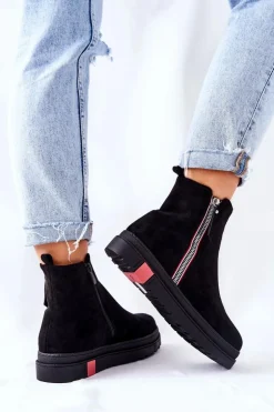 Zamszowe Botki Sztyblety Na Platformie Czarne Nessa