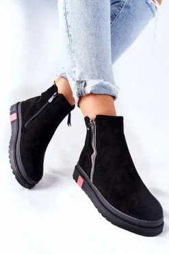 Zamszowe Botki Sztyblety Na Platformie Czarne Nessa