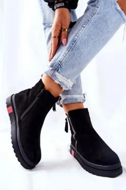 Zamszowe Botki Sztyblety Na Platformie Czarne Nessa