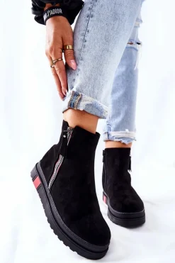 Zamszowe Botki Sztyblety Na Platformie Czarne Nessa
