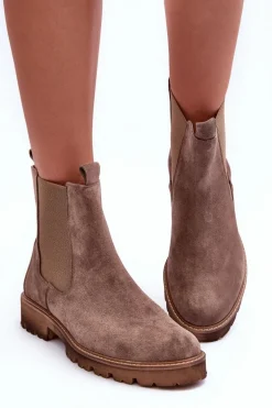 Zamszowe Botki Sztyblety Brązowe Nicole 2672